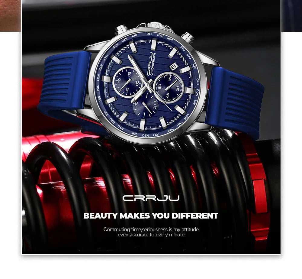 CRRJU Men Watch Silicone Strap Top Brand Luxury Sports Quartz Waterproof Luminous Auto Date Wristwatch Relogio Masculino