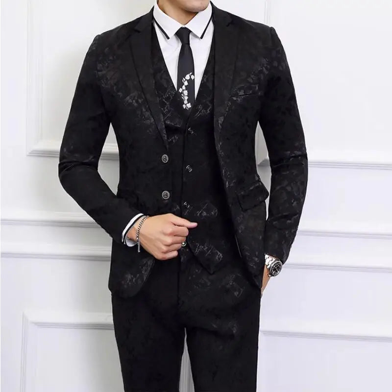 High-end Brand Suit Men Clothing Fashion Business Banquet Wedding Blazers Jacket with Vest and Pants Black / Blue Size 6XL