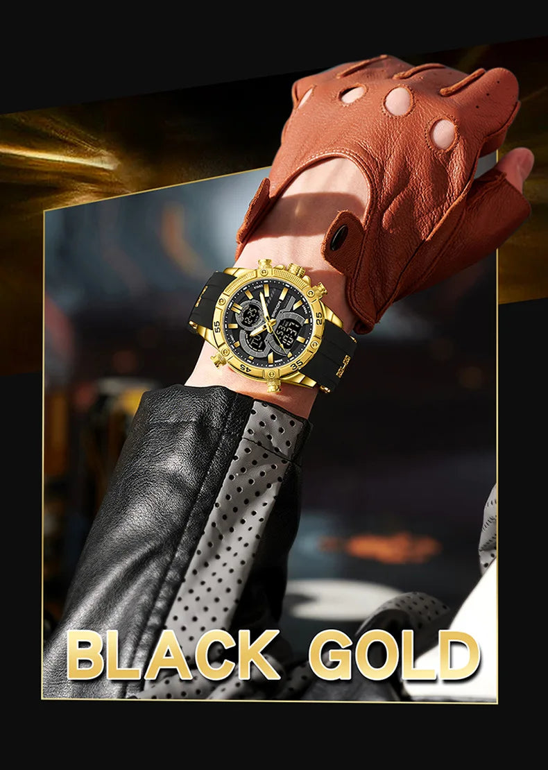 SANDA 6162 Men's Electronic Watch Creative Sports Waterproof Luminous Chronograph Pointer Digital Dual Display Wristwatches