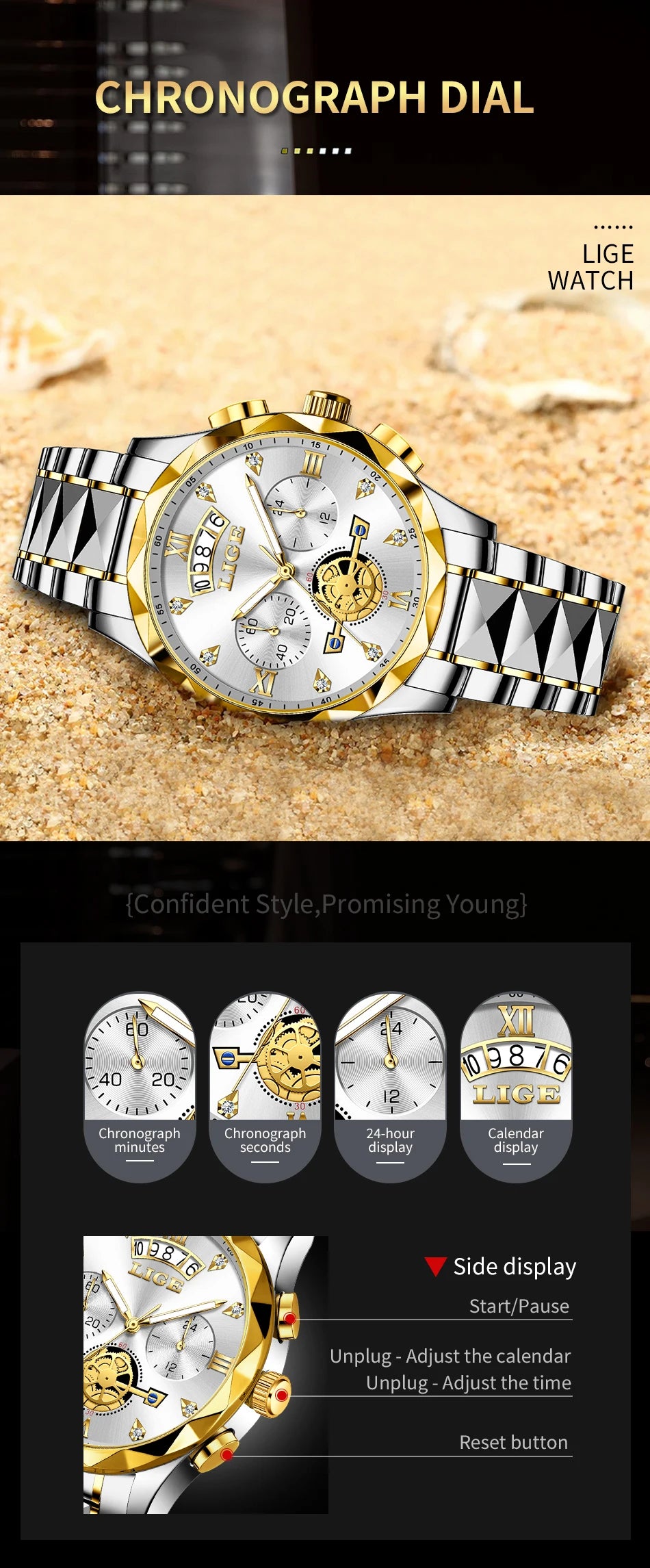 LIGE 2024 Fashion Mens Watch Luxury Business Waterproof Sports Quartz Wristwatches Luminous Date Casual Watches Men Reloj Hombre