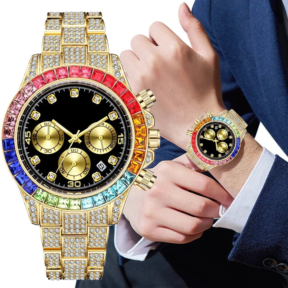 Luxury Men Colorful Watches Gold Silver Big Dial Man Wristwatch Sport Business Male Clock Relogio Masculino