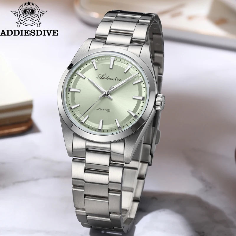 ADDIESDIVE 36mm AD2066 Men Watch BGW9 Luminou Bubble Mirror Glass 316L Stainless Steel Reloj Hombre 100m Waterproof Quartz Watch