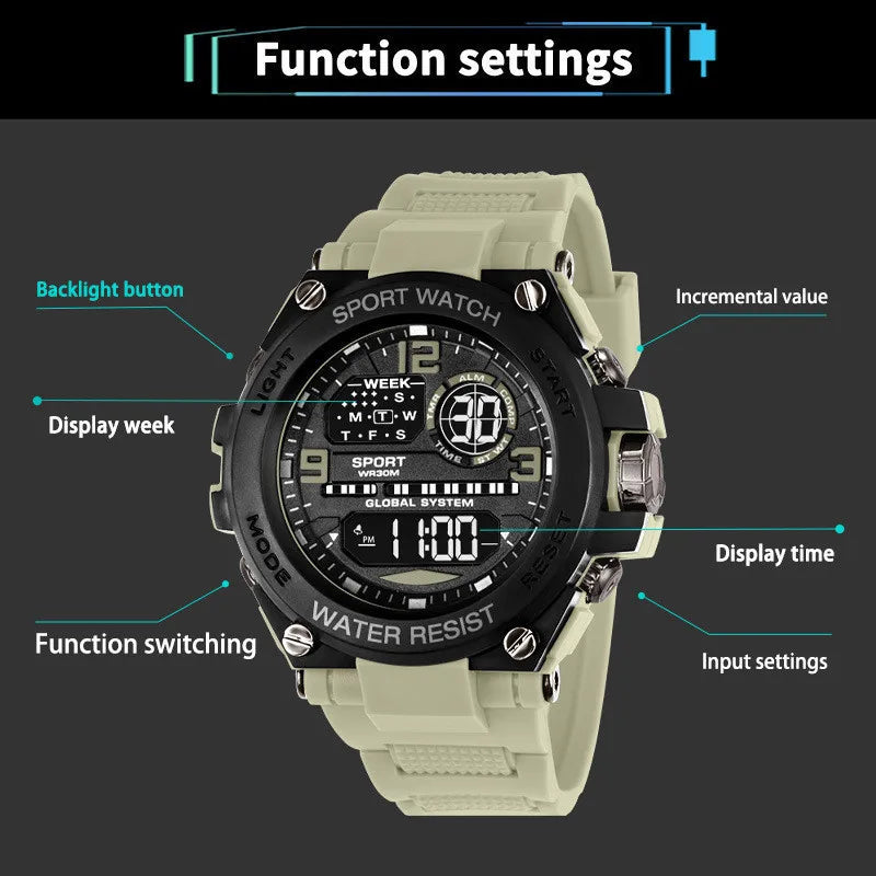 Men's Waterproof Sports Watch Multifunction Electronic Watches Anti Drop and Shock-absorbing Wristwatches