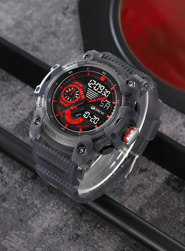 STRYVE Electronic Fashion Men's Sport Watches Shock Resistant 50M Waterproof Wristwatch LED Alarm Stopwatch Clock Men 8029