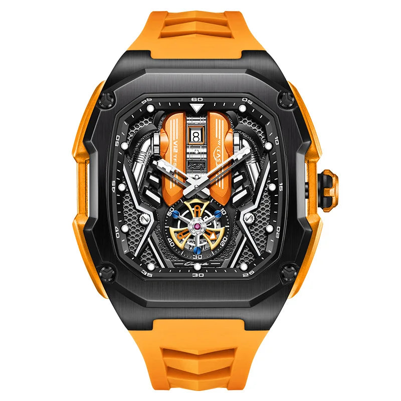 Engine Surface Design Quartz Watch for Men Original Top Brand Rubber strap Waterproof Luminous Date Men's Quartz Watch reloj