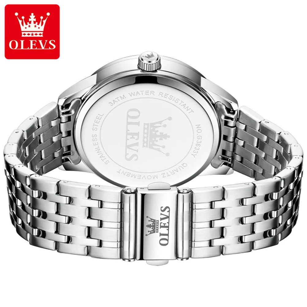 OLEVS 3633 Men's Watch Business Simply Original Quartz Watch for Man Waterproof Luminous Stainless Steel Dual Calendar Display