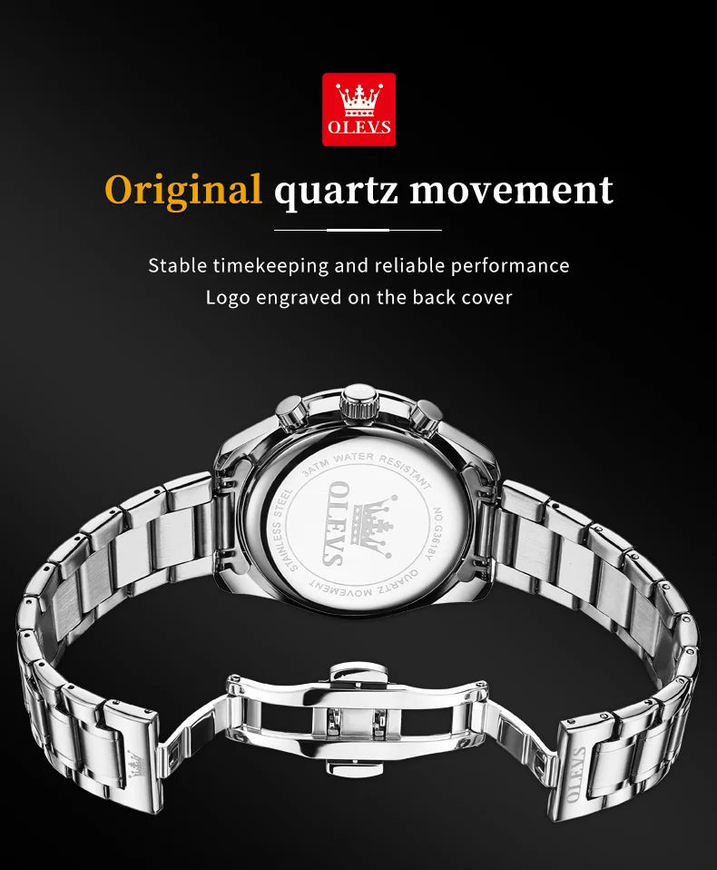 OLEVS 3618 Mens Watch Original Brand Waterproof Luminous Quartz Wristwatch Watch For Man Multifunctional Chronograph With Box