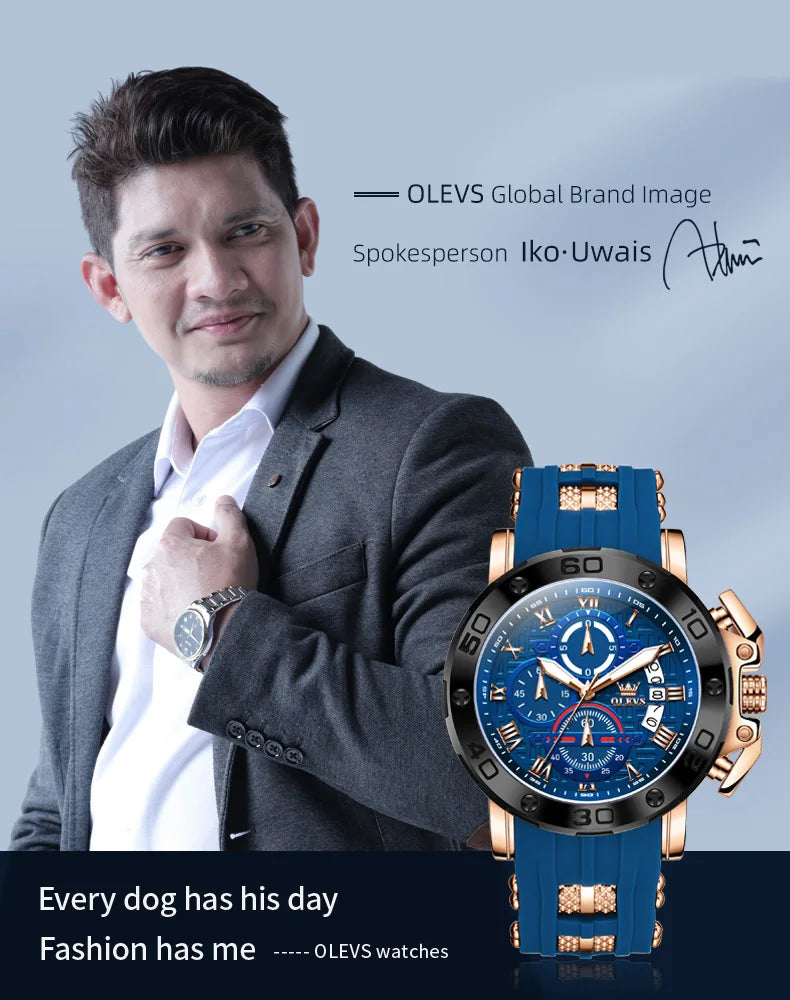 OLEVS 9986 Men Watch Silicone Strap Sports Multi functional Waterproof Luminous Timing Code Watch Luxury Brand Men Quartz Watch