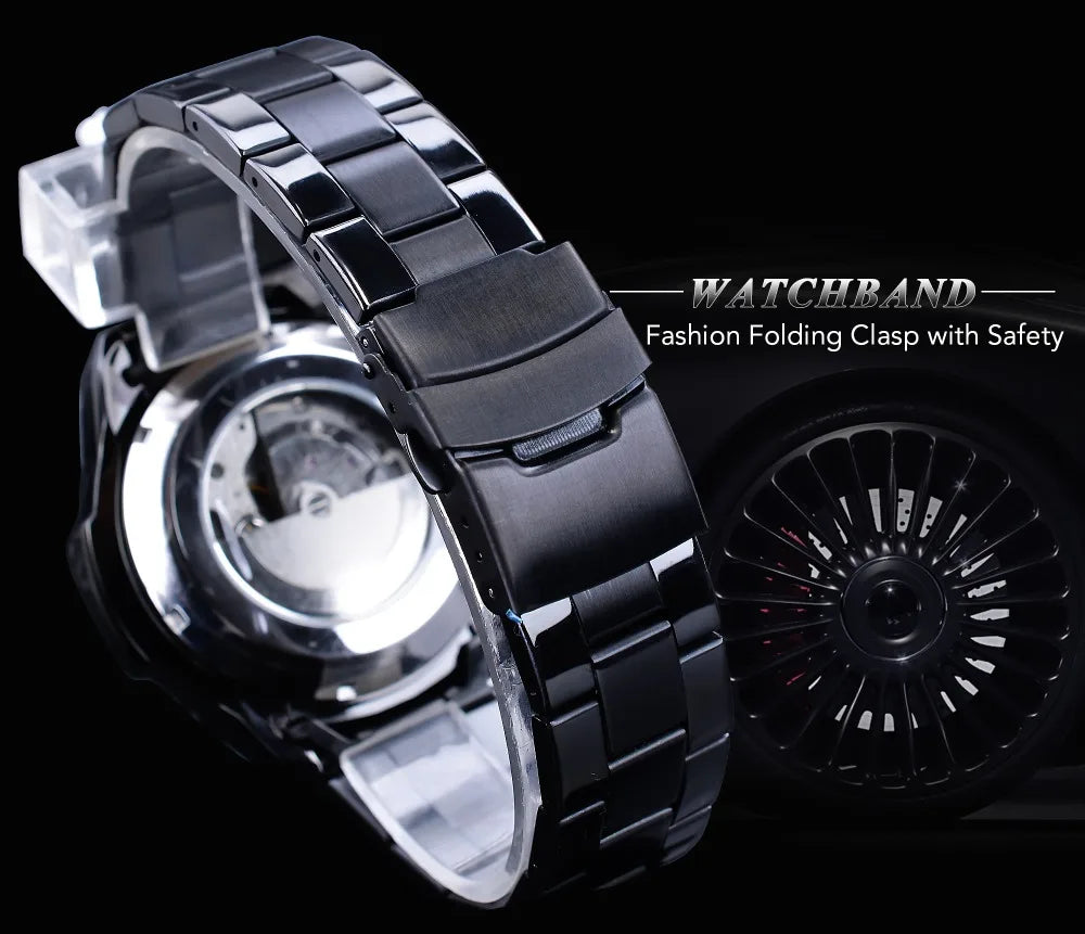 Forsining Top Men's Watches Military Stainless Steel Waterproof Date Week Display Brand Automatic Mechanical Watch for Men