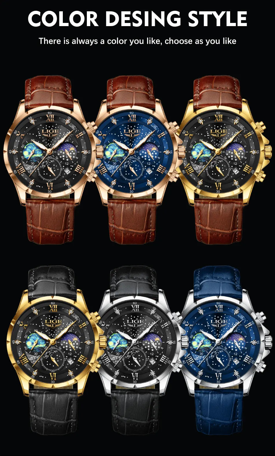 LIGE Men Watches Casual Sport Watch Men Luxury Waterproof Date Luminous Chronograph Wristwatch Male Quartz Watches Leather Clock
