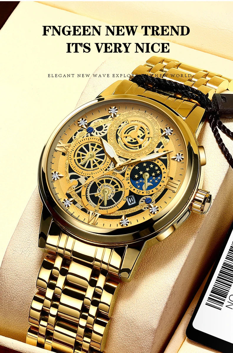 BINBOND B4010 Fashion Casual Quartz Men Watch Luxury Stainless Steel Strap Dial 30M Waterproof Luminous Business Men Wristwatch