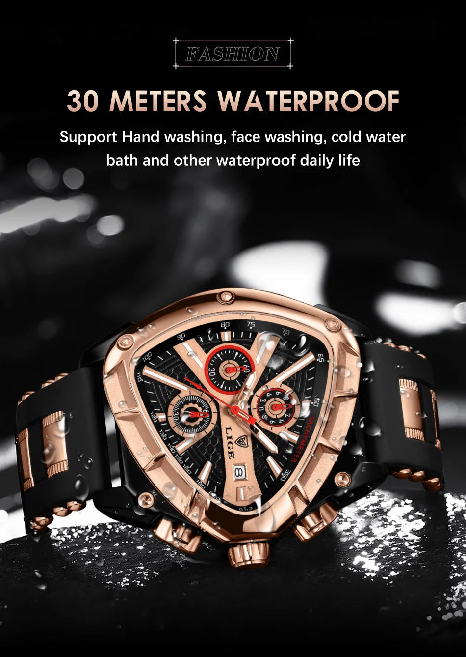 LIGE Fashion Men Watch Triangle Chronograph Military Wristwatch Sport Army Mens Watches Luxury Waterproof Quartz Clock Man Reloj