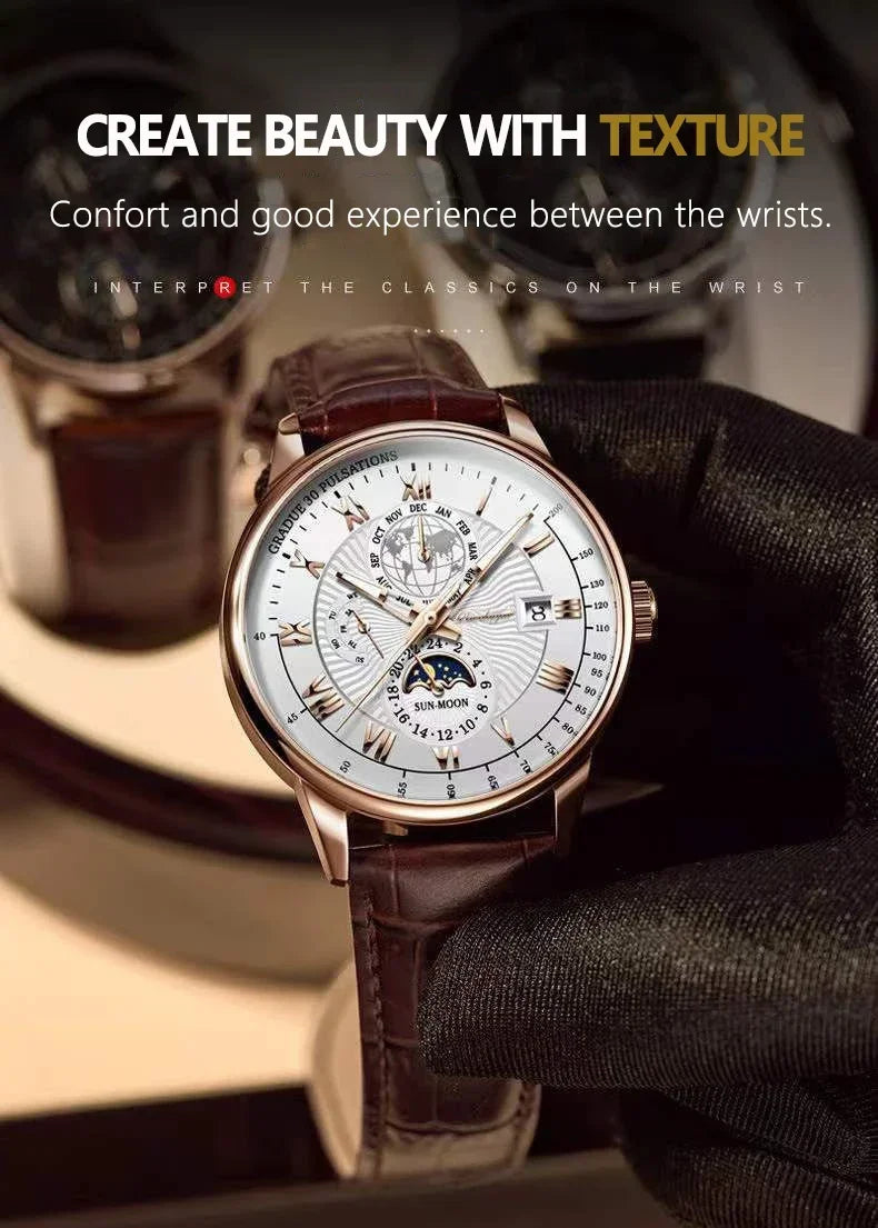 Mens Watch 2024 New Fashion Leather Waterproof Luminous Top Brand Luxury Mens Quartz Wristwatch Men Sport Casual Watches Reloj