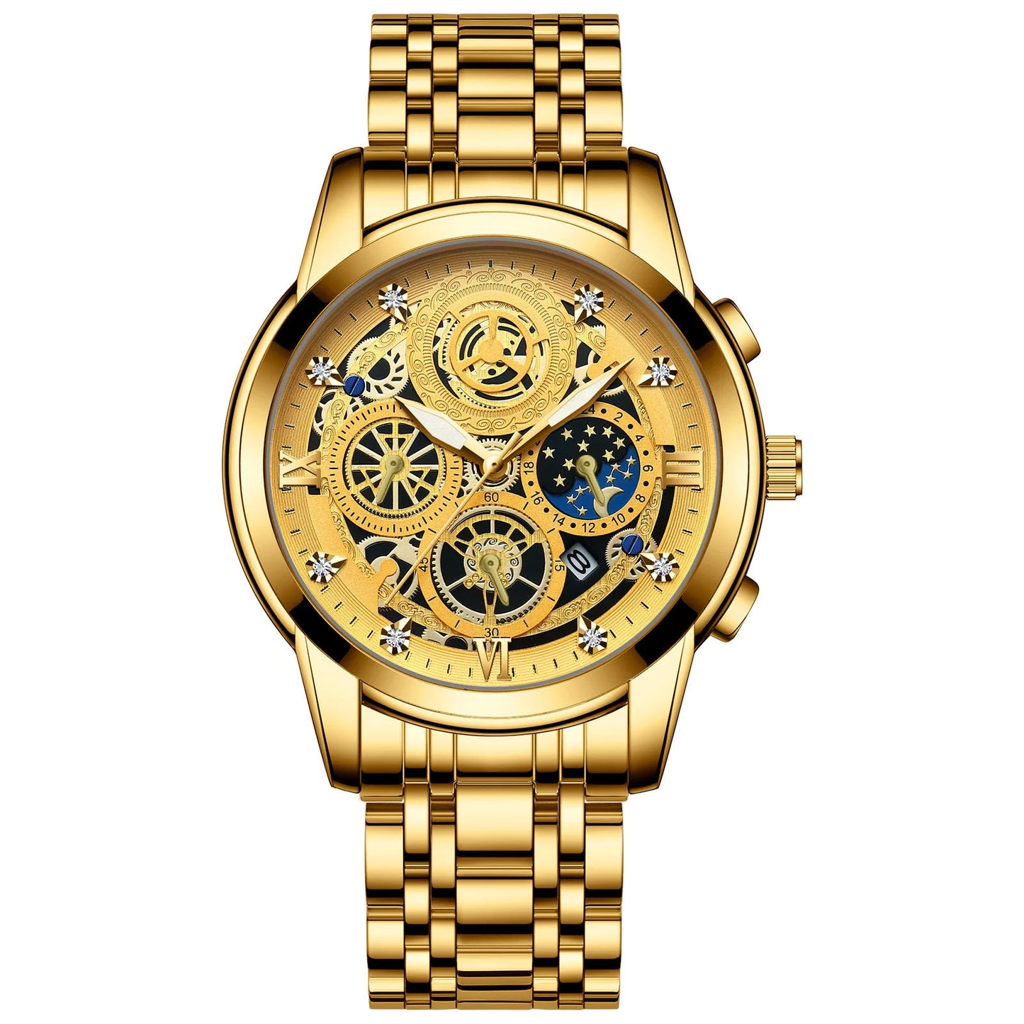 BINBOND B4010 Fashion Casual Quartz Men Watch Luxury Stainless Steel Strap Dial 30M Waterproof Luminous Business Men Wristwatch
