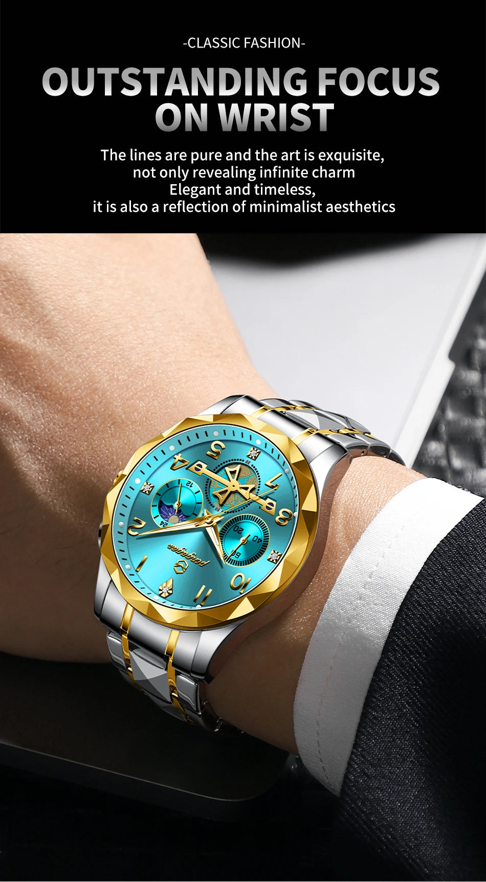 PENGAGAR Luxury Man Wristwatch Chronograph Waterproof Luminous Men Watch Stainless Steel High Quality Sport Men's Quartz Watches