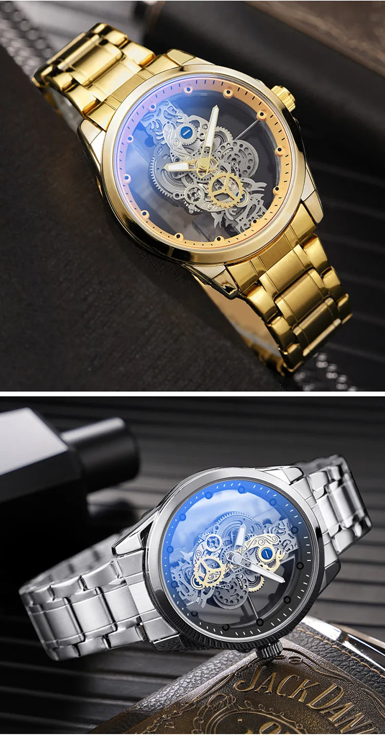 New Men Watch Skeleton Automatic Quartz Watch Golden Skeleton Vintage Man Watch Mens Watches Brand Fashion trend montre homme