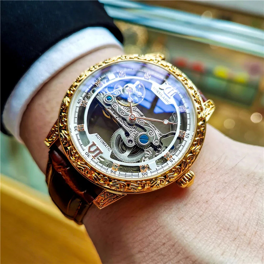 Fashion Mechanical Wristwatch Men's Luxury Brand Automatic Casual Watch Men's Sports Leather Waterproof Clock 2023 Renoj Hombre