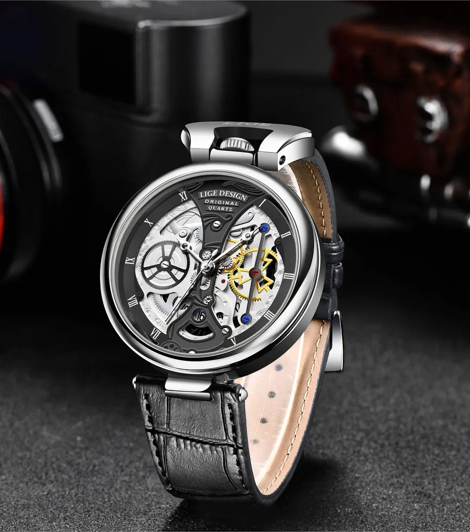 2023 LIGE Men Watches Top Brand Luxury Brown Leather Chronograph Sport Watch For Men Fashion Date Waterproof Clock Reloj Hombre
