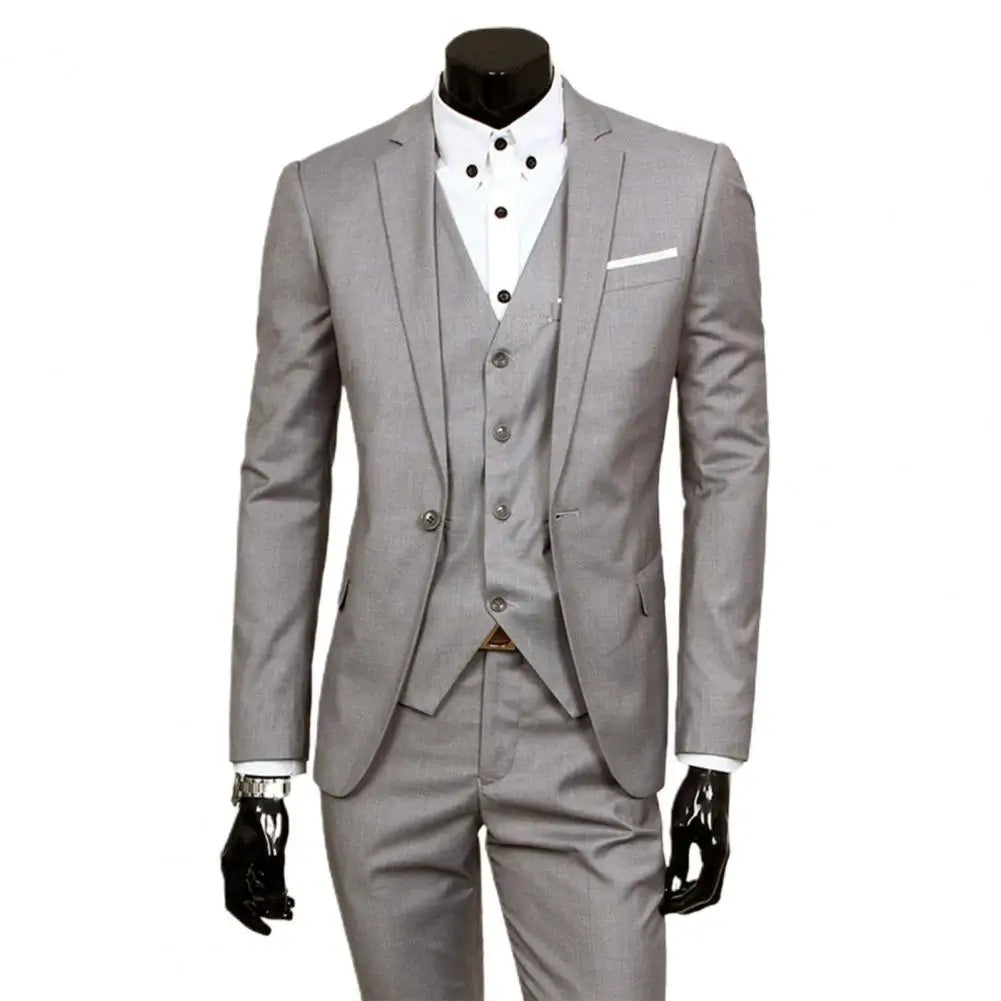Fabulous Men Suit Set Cardigan 3 Piece Set Soft Fabric Split Wedding Suit Set Business Suit Slim Fit