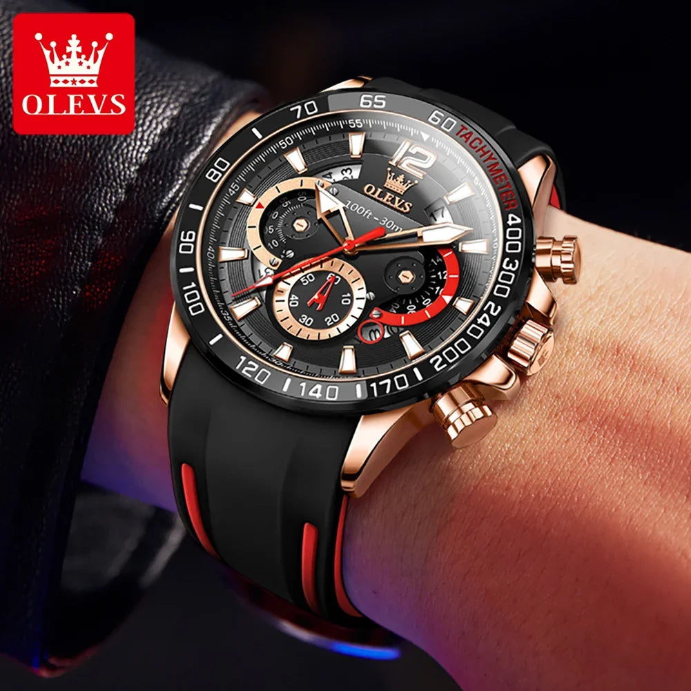 OLEVS 9936 Silicone Strap Multi-function Men Wristwatch, Waterproof Quartz Sport Watch For Men Luminous Chronograph Calendar