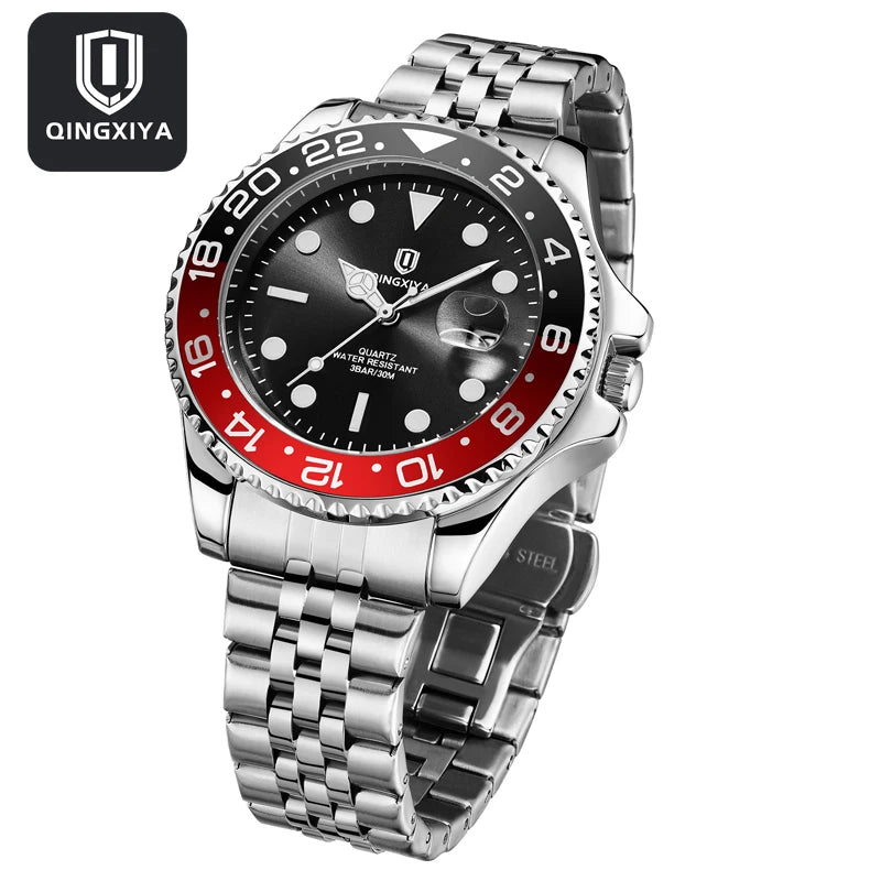 QINGXIYA Brand New Luxury Stainless Steel Quartz Watch for Men Waterproof Luminous Date Fashion Men Watch Casual Mens Watches