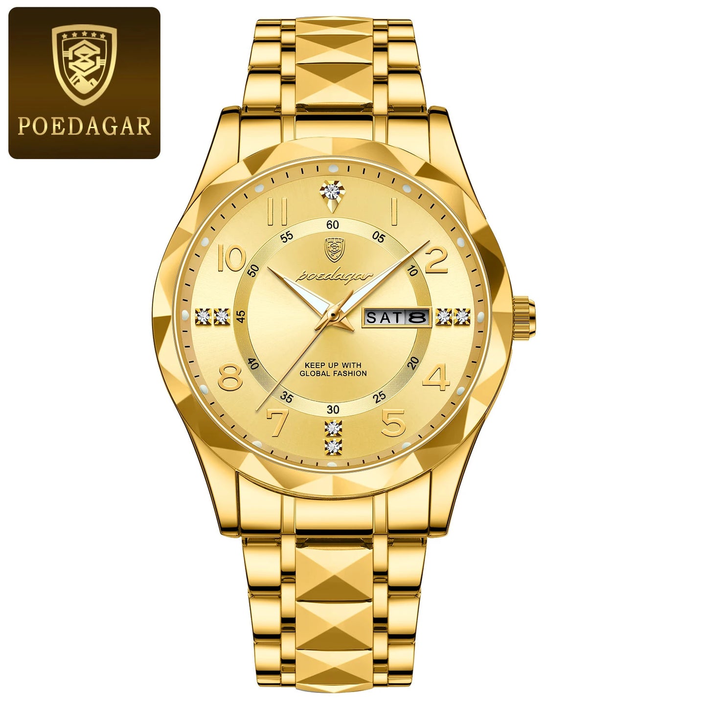 POEDAGAR Luxury Man Wristwatch Waterproof Luminous Date Week Men Watch Sport Stainless Steel Quartz Men's Watches Male reloj+box