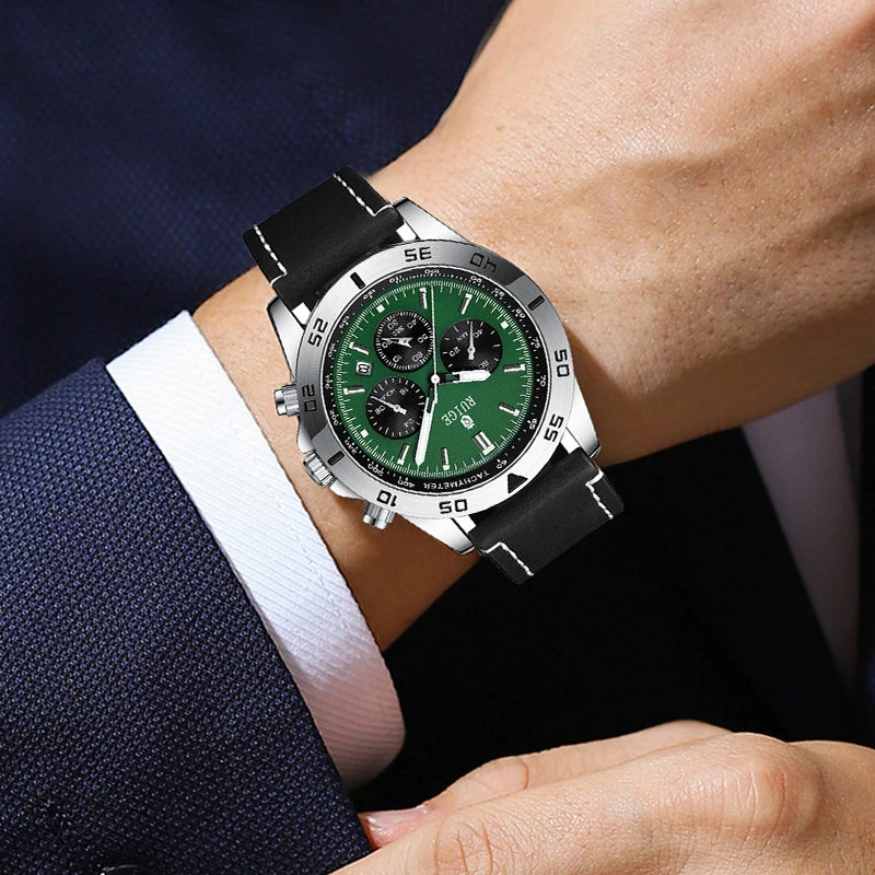 RUIGE Men's Watch Fashionable Men's Multi functional Watch Waterproof Glow Leather Strap Wrist Watch