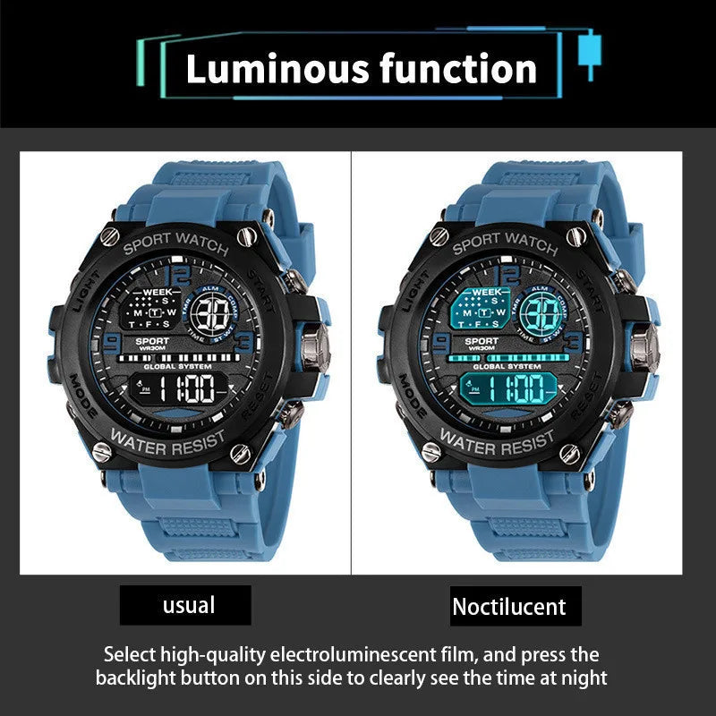 Men's Waterproof Sports Watch Multifunction Electronic Watches Anti Drop and Shock-absorbing Wristwatches