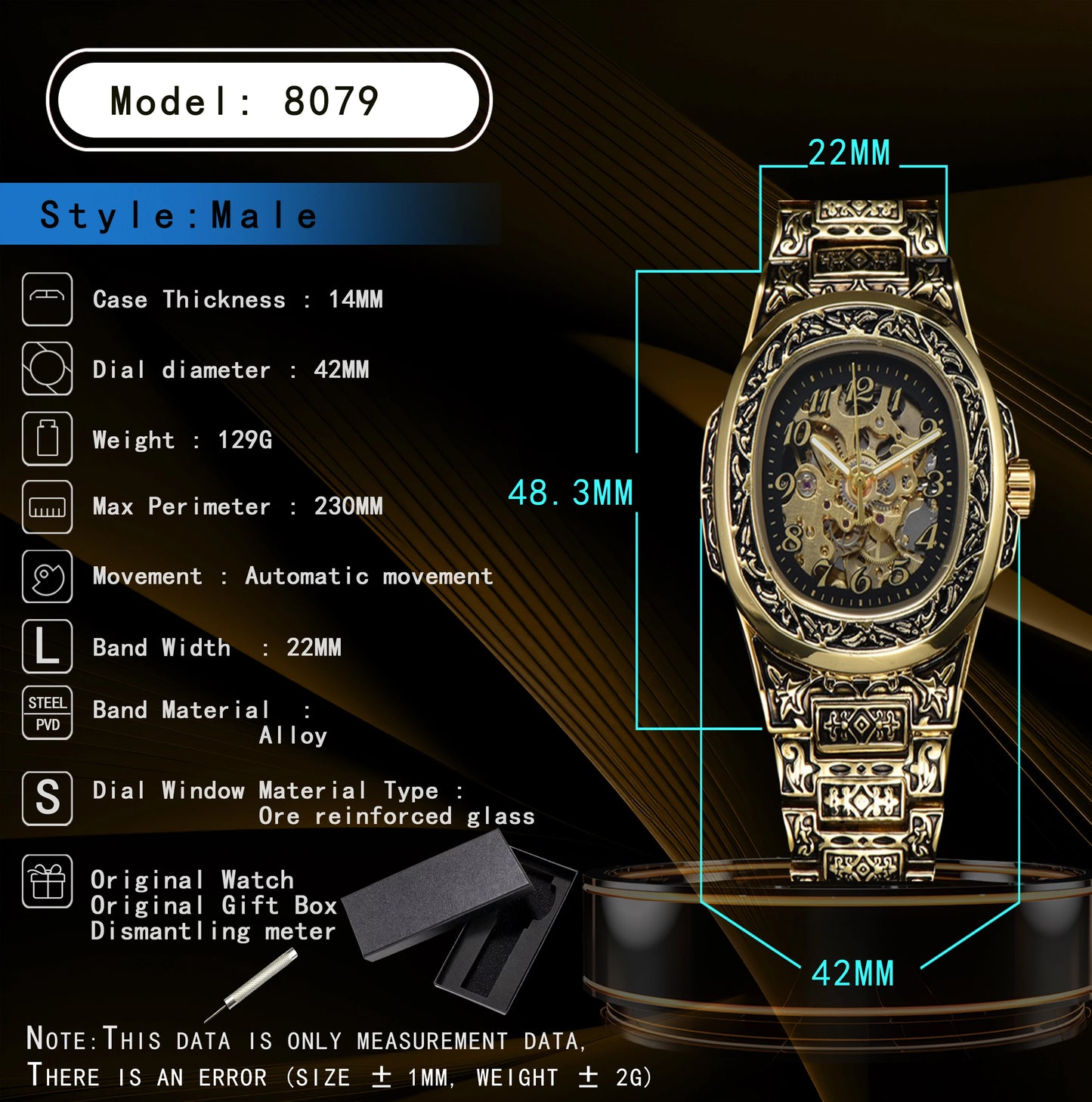 LONGLUX automatic watch for man retro mechanical wristwatches luxury alloyl waterproof skeleton mens watch men gift