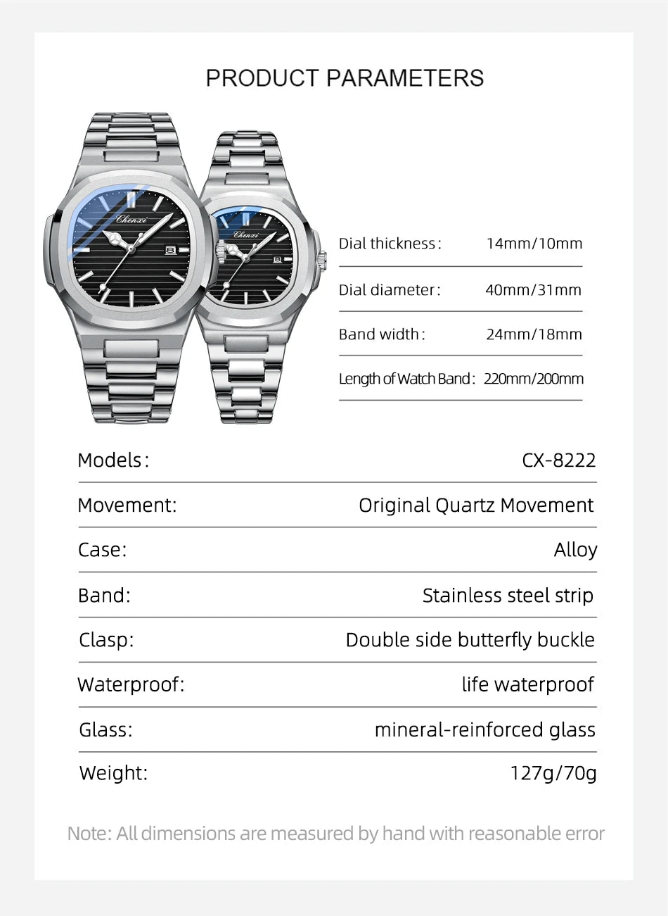 CHENXI 8222 Luxury Stainless Steel Wristwatch Quartz Waterproof Luminous Men Watches Reloj Hombre часы мужские наручные