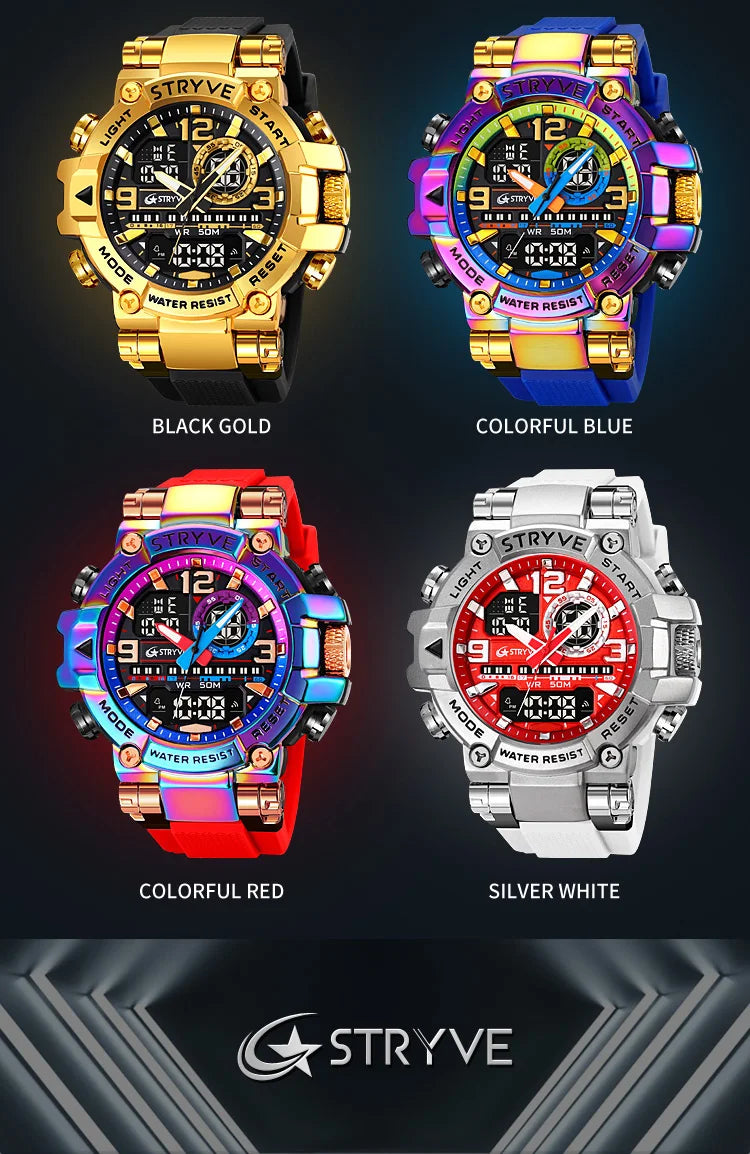 New STRYVE Watch for Men's High Quality Digital-Analog Dual Movement 5ATM Waterproof Watches Fashion Sports Men's Watch 8025