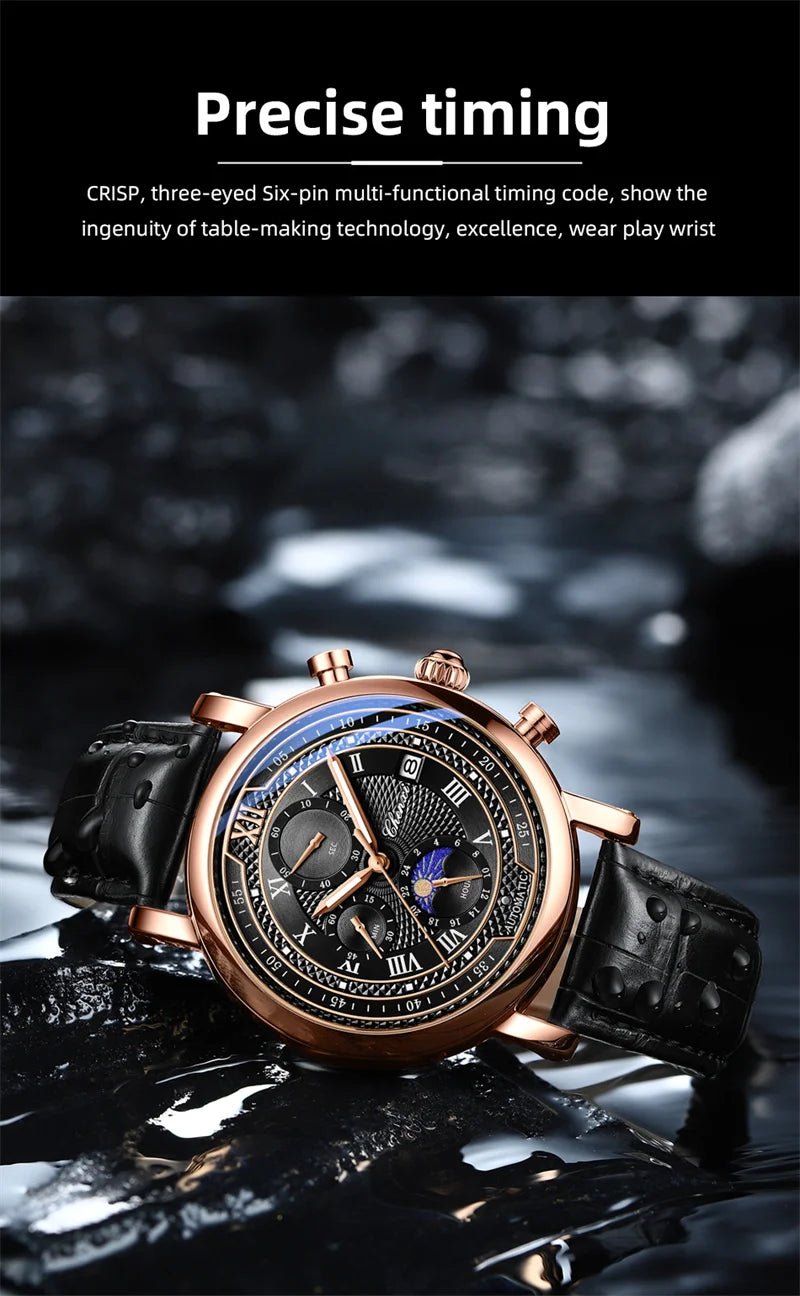 CHENXI 976 Men's Watch Leather Chronograph Date Quartz Watches Phase Moon Timing Business Luminous Wrist Watch Relojes para