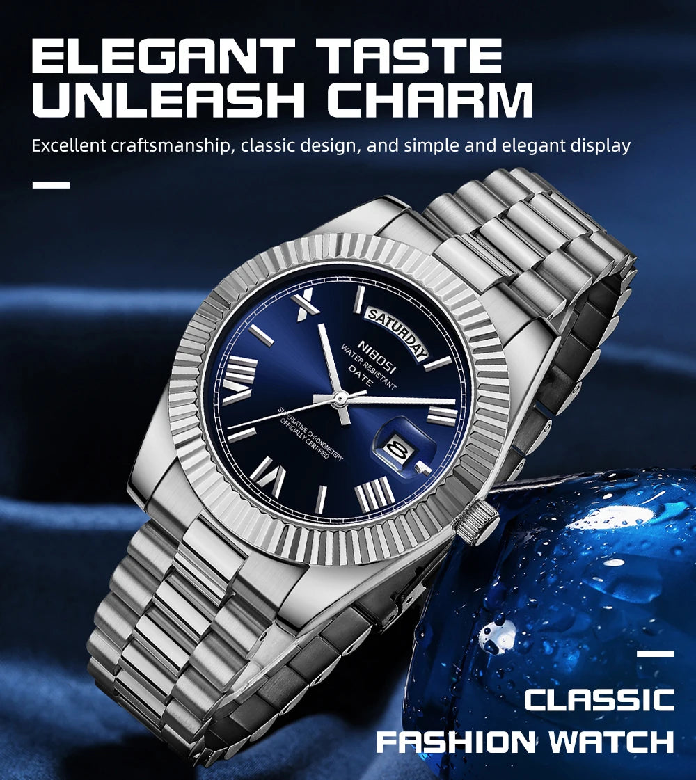 NIBOSI Luxury Men Quartz Watch Waterproof Date Luminous Wristwatch Sports Stainless Steel Men's Watches Male Clock Reloj Hombre