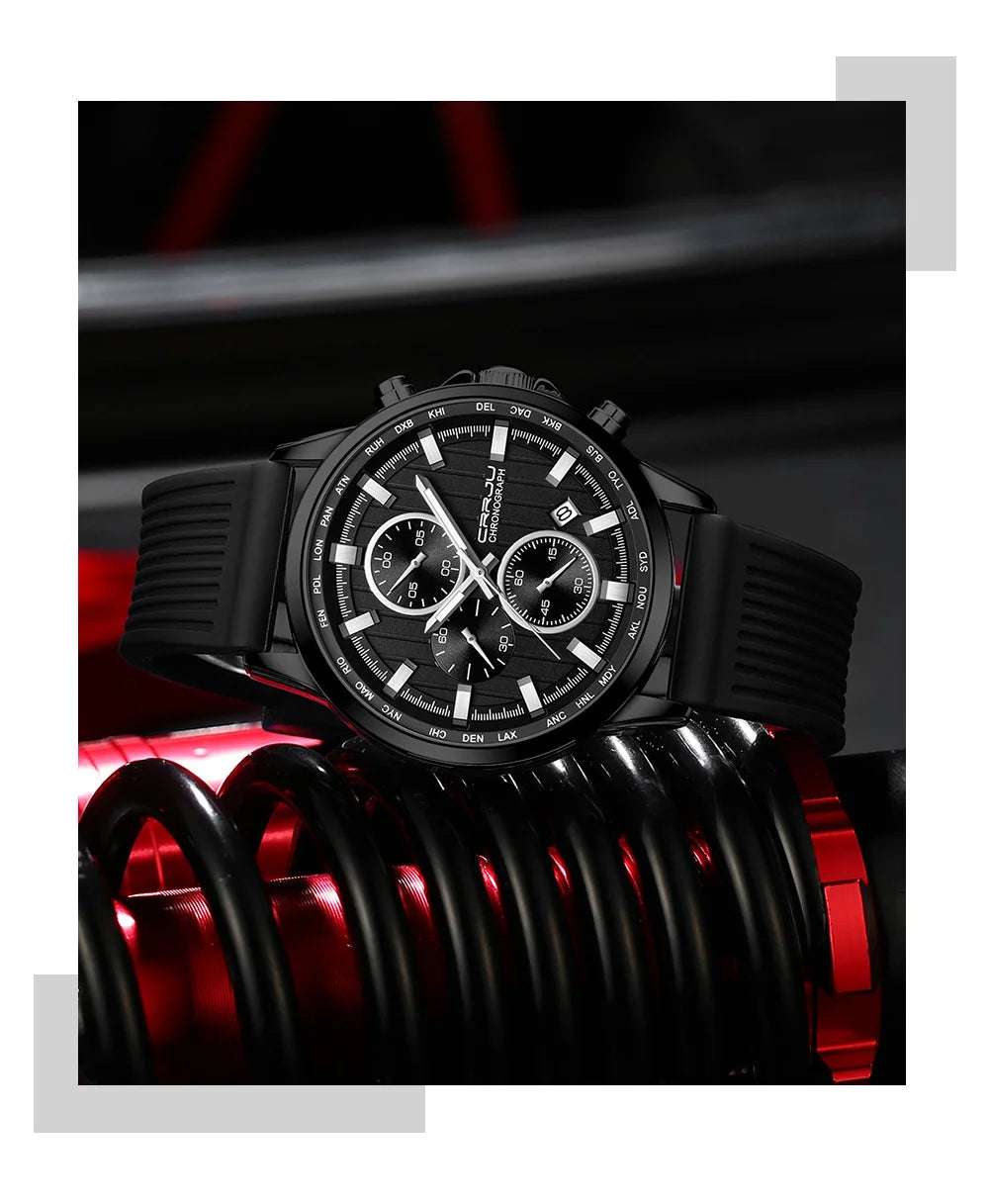 CRRJU Men Watch Silicone Strap Top Brand Luxury Sports Quartz Waterproof Luminous Auto Date Wristwatch Relogio Masculino