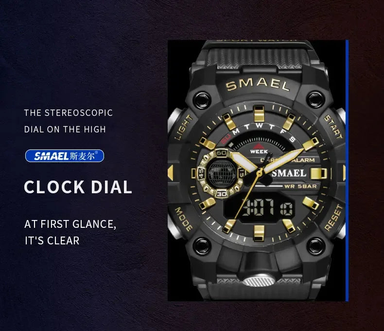 SMAEL 8040 50M Waterproof Wristwatch Stopwatch Alarm LED Light Digital Watches Men's Sports Watch Military Watches Men Watch