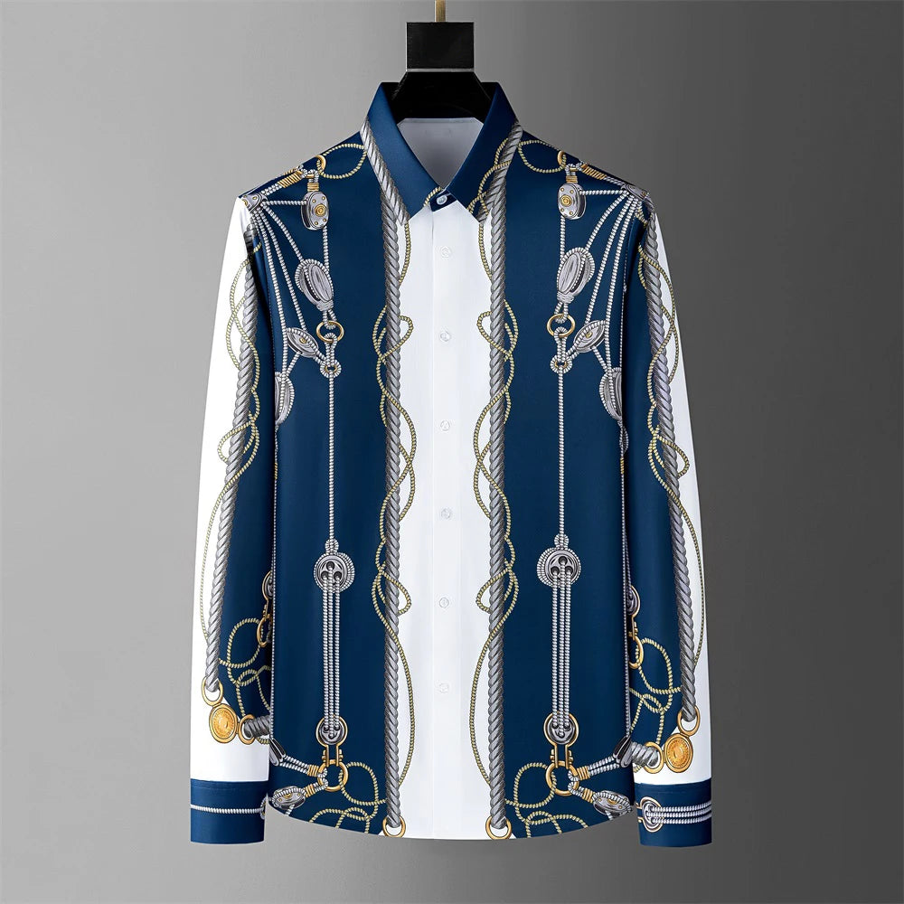 Men's luxury floral shirt business casual fit long sleeve social party tuxedo hot sale new style autumn and winter fashion new