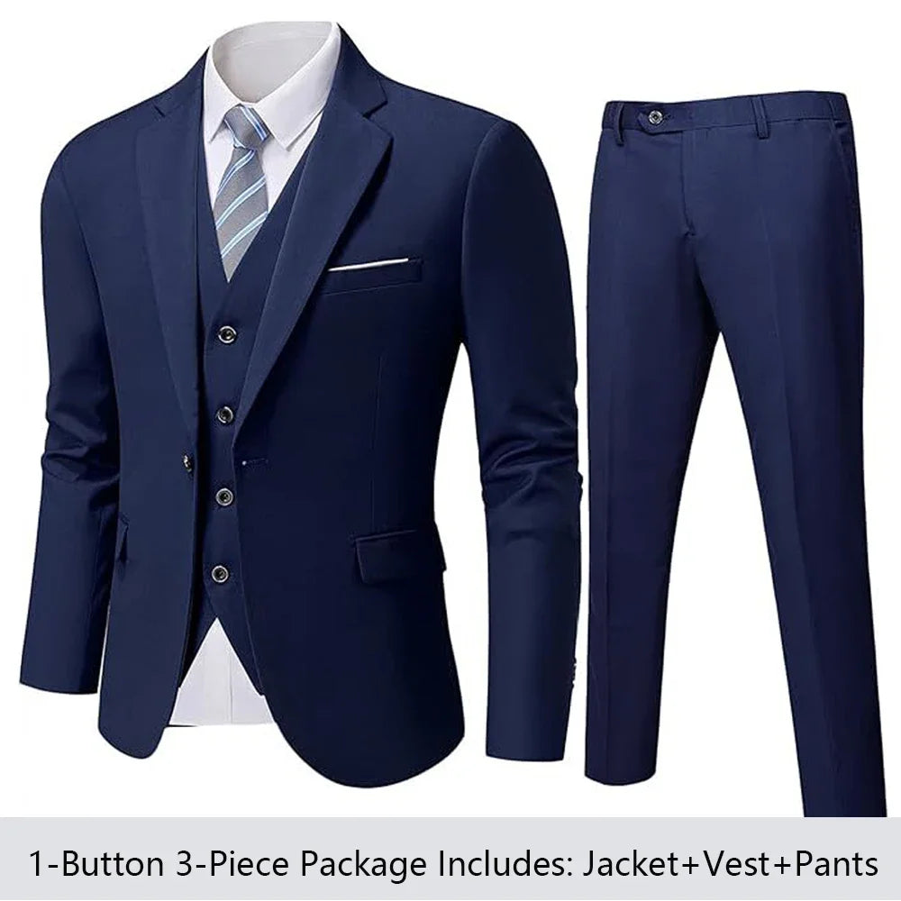 Suit For Men Wedding 3 Pieces 2 Sets Blazers Elegant High Quality Jackets Vest Pants Luxury Coats 2024 Formal Classic Clothing