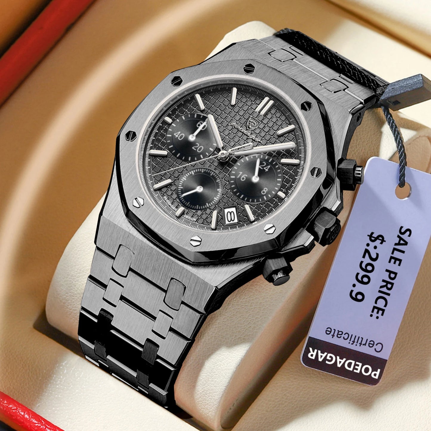 POEDAGAR Classic Men's Watches Trend Fashion Original Quartz Watch for Man Waterproof Fine Steel Chronograph Wristwatch Date