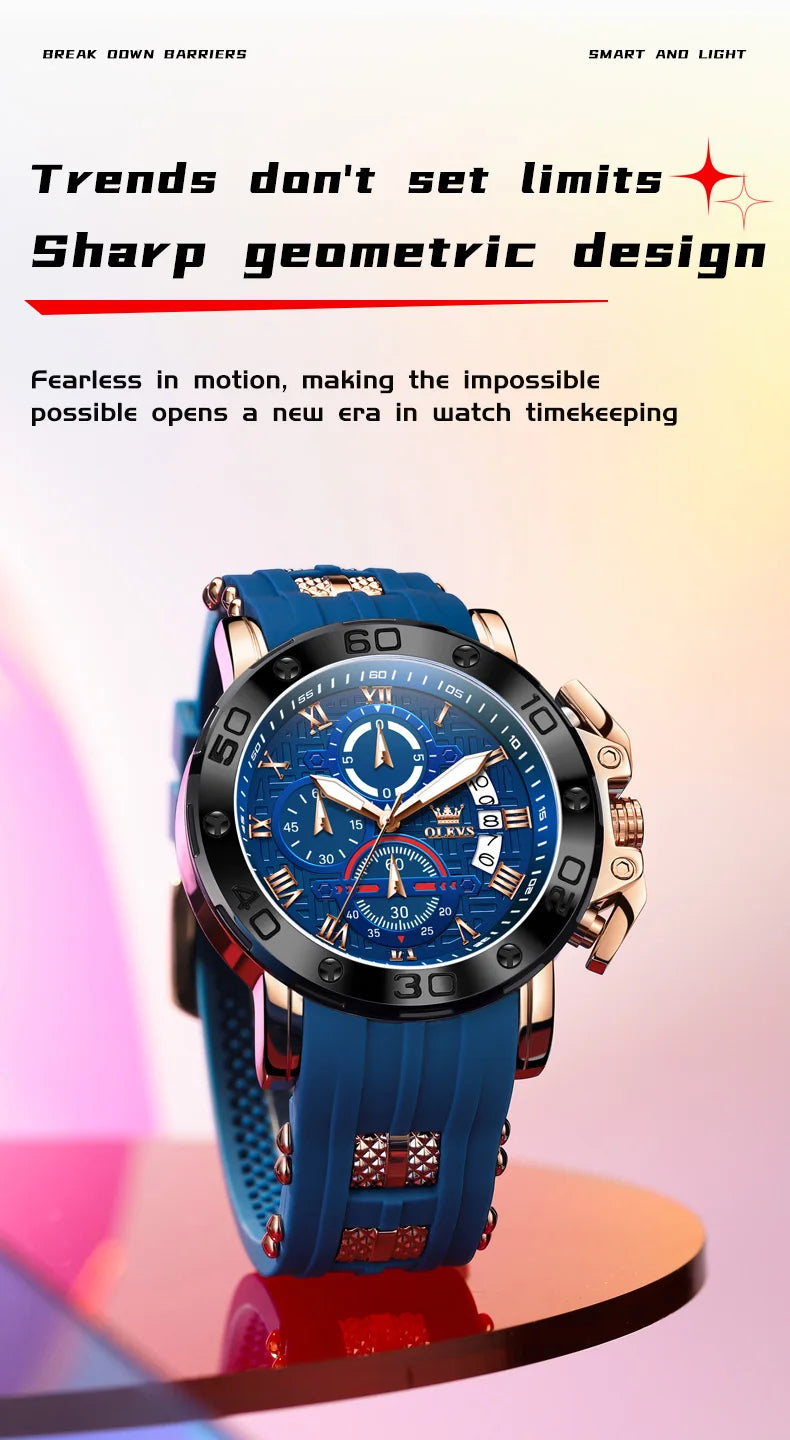 OLEVS 9986 Men Watch Silicone Strap Sports Multi functional Waterproof Luminous Timing Code Watch Luxury Brand Men Quartz Watch