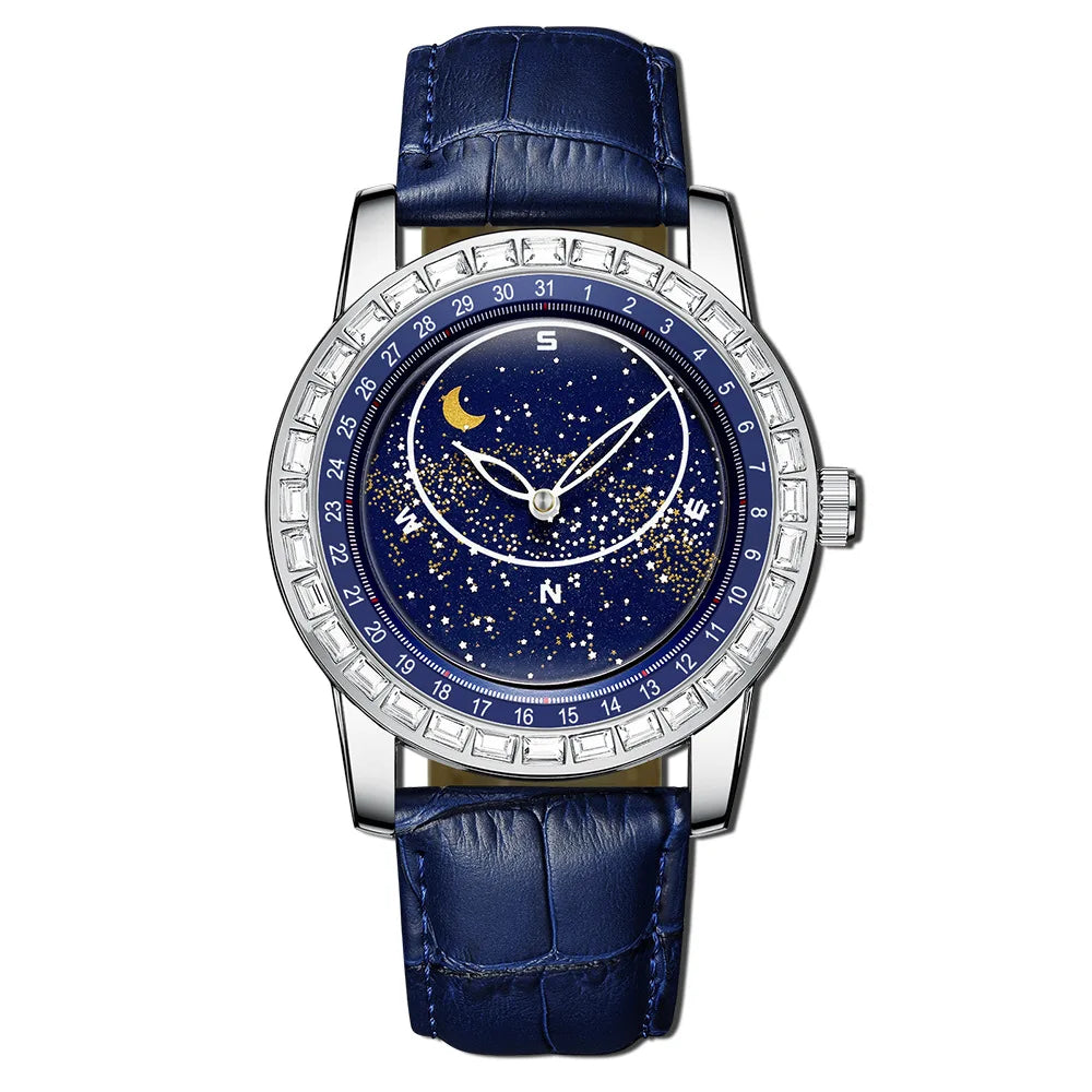 BINBOND Brand Rotating All Over The Sky Empty Diamond Men Watches Fashion Business Sun Moon Stars Waterproof Luminous Men Watch