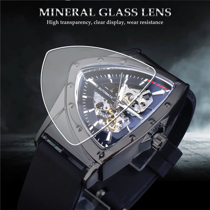 Winner 395R WINNER Minimalist Automatic Watch for Men Creative Triangle Dial Brand Luxury Business Mechanical Watches Silicone
