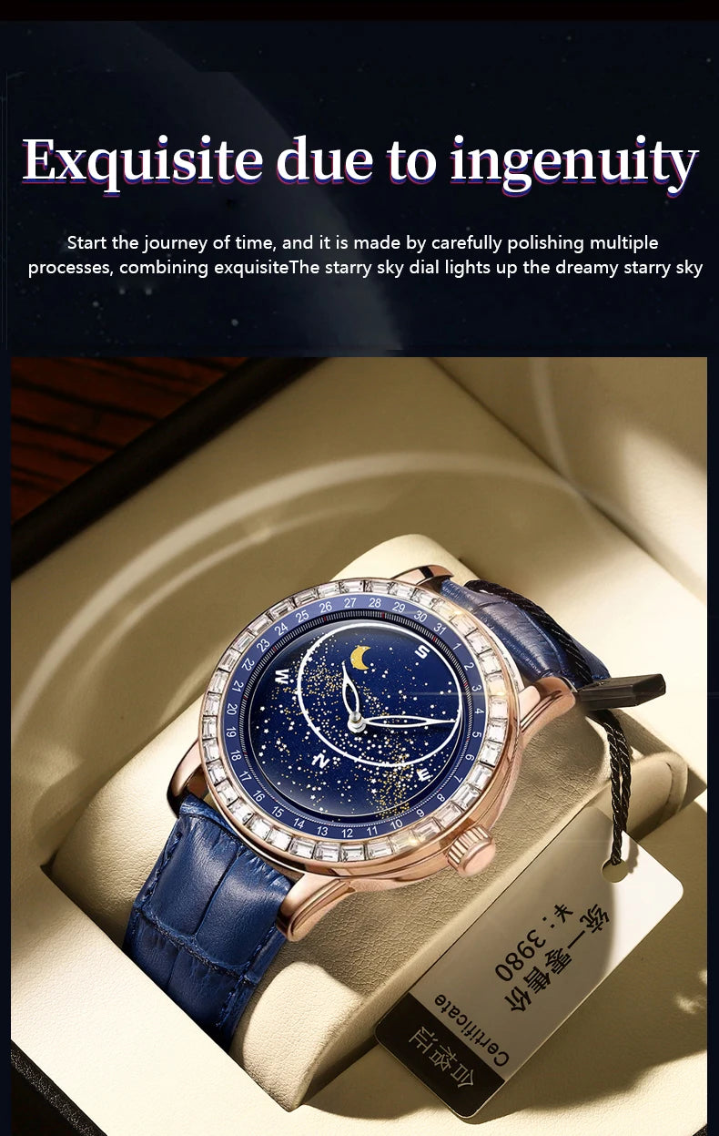 BINBOND Brand Rotating All Over The Sky Empty Diamond Men Watches Fashion Business Sun Moon Stars Waterproof Luminous Men Watch