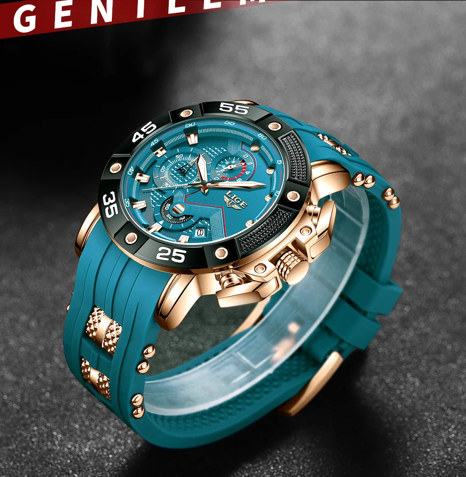 LIGE Mens Watches Top Brand Luxury Big Dial Watch Men Silicone Military Sports Waterproof Quartz Watch For Men Relogio Masculino
