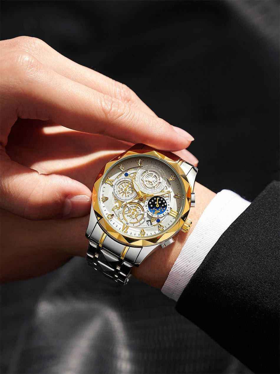 PENGAGAR Men Watch Fashion Quartz Watch Mens Top Brand Luxury All Steel Business Waterproof Sport Watch Relogio Masculino+BOX