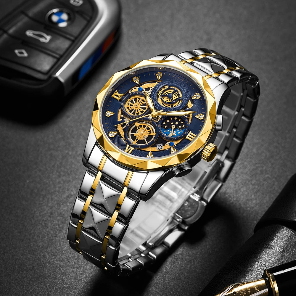 PENGAGAR Men Watch Fashion Quartz Watch Mens Top Brand Luxury All Steel Business Waterproof Sport Watch Relogio Masculino+BOX