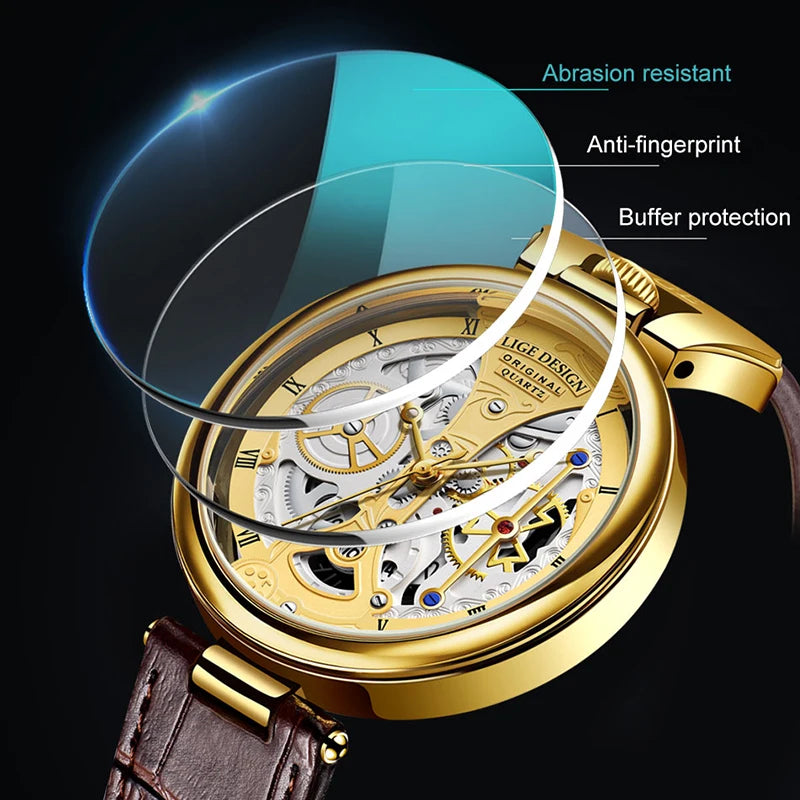 2023 LIGE Men Watches Top Brand Luxury Brown Leather Chronograph Sport Watch For Men Fashion Date Waterproof Clock Reloj Hombre