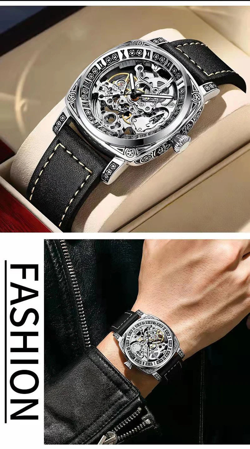 New Mens Watch Top brands Automatic man watches skeleton Fashion Male Clock Business Mechanical Wristwatch relogio masculino