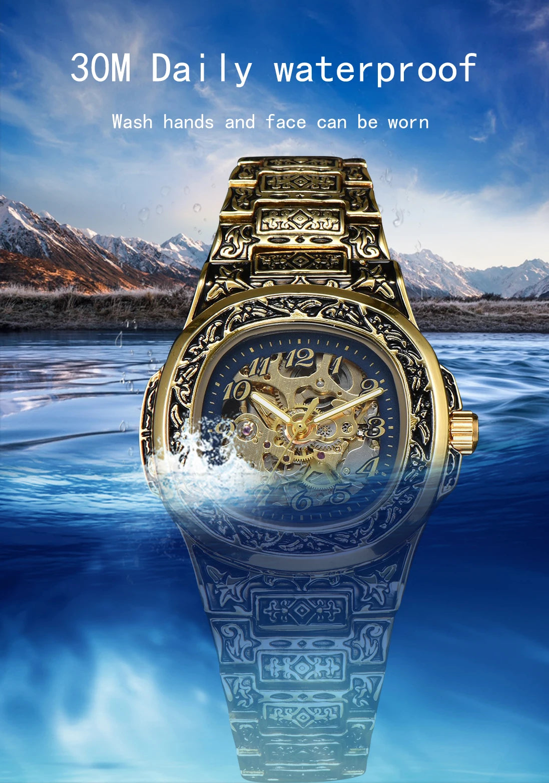 LONGLUX automatic watch for man retro mechanical wristwatches luxury alloyl waterproof skeleton mens watch men gift