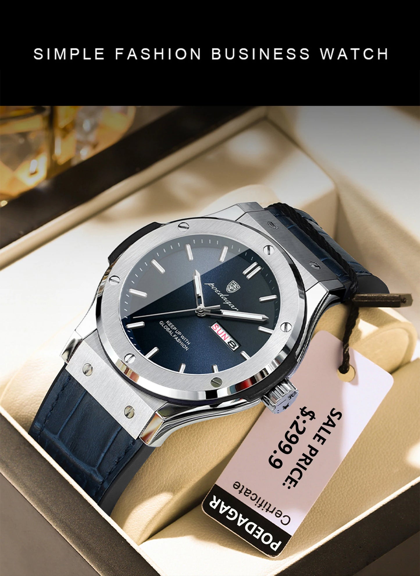POEDAGAR Men's Watches Trend Fashion Original Quartz Watch for Man Waterproof Leather Strap Luminous Date Week Wristwatch Reloj