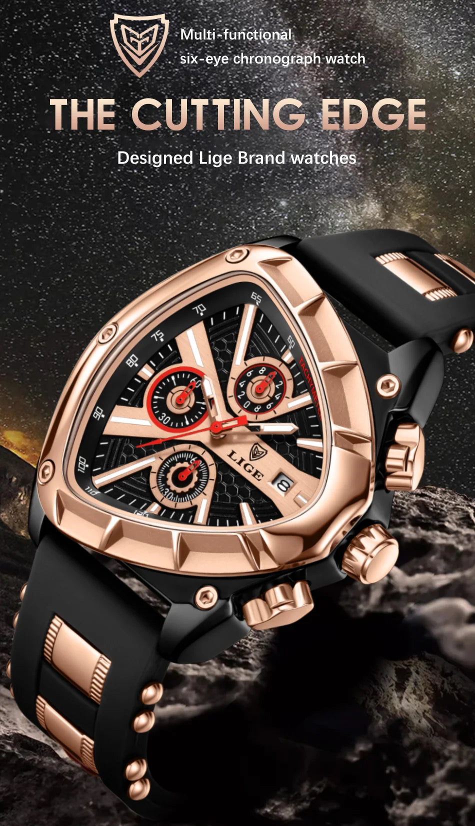 LIGE Fashion Men Watch Triangle Chronograph Military Wristwatch Sport Army Mens Watches Luxury Waterproof Quartz Clock Man Reloj
